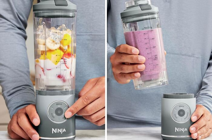 Portable Ninja blender blending fruit smoothie, ideal Black Friday deal for kitchen and healthy lifestyle enthusiasts.