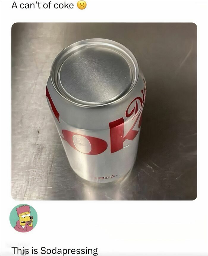 Can of Diet Coke with unopened top, humorously labeled as a funny meme making life feel lighter.