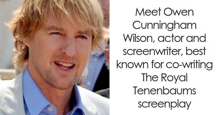 Owen Wilson smiling outdoors wearing a light-colored jacket and blue shirt, known actor and screenwriter career highlights.