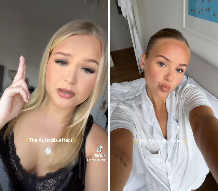 Before and after pics of a woman illustrating the Australia effect showing how Australia changes people and lifestyle.