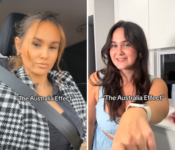 Before and after pics showing how Australia changes people with visible differences in appearance and style.