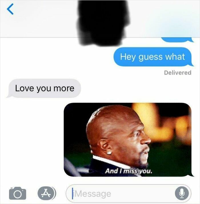 Text message conversation showing sibling gratitude with a gif expressing love and missing each other.
