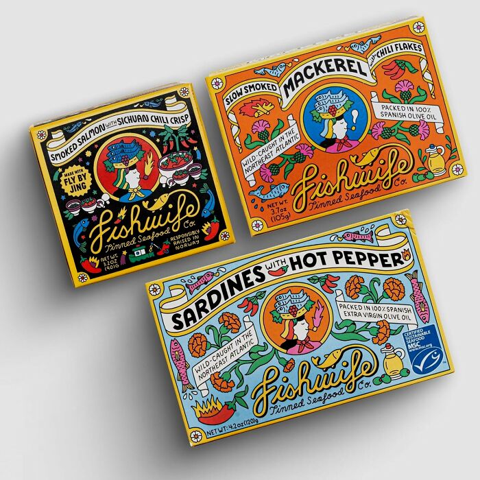 Colorful Fishwife brand smoked salmon, mackerel, and sardines tin packaging featured in Black Friday kitchen deals.