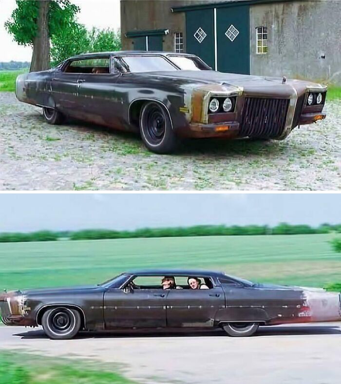 Long black car modified into an extremely stretched limousine, an example of stupidity on wheels from car modifications.