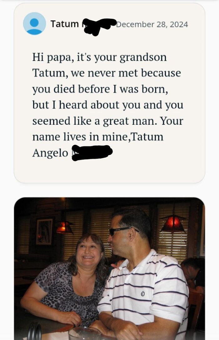 Heartfelt message from grandson about his late grandpa, showcasing wholesome internet moments that brighten the online world.