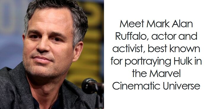 Mark Ruffalo speaking at a panel, known for his bio and career highlights in acting and activism.