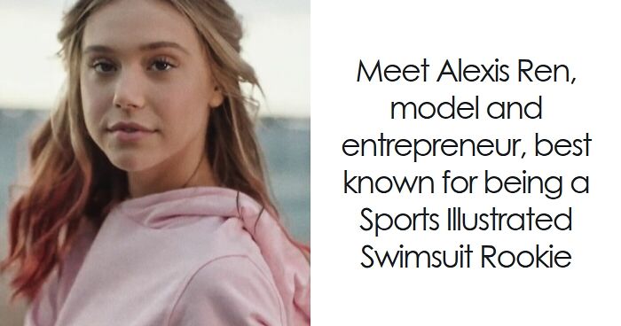 Alexis Ren wearing a pink hoodie, looking at the camera with a calm expression, highlighting her bio and career.