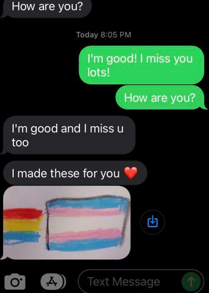 Text conversation showing siblings exchanging messages and sharing a heartfelt drawing, highlighting sibling gratitude.