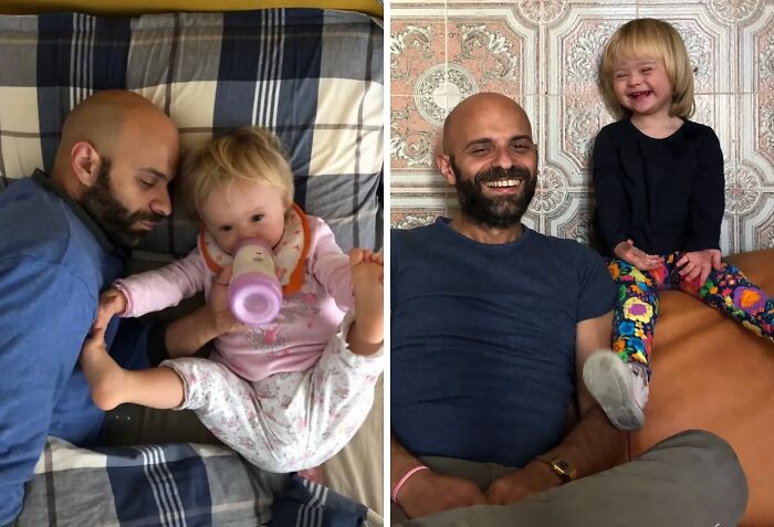 Father and child sharing joyful moments at home, highlighting heartfelt photos that may change your view of the world.