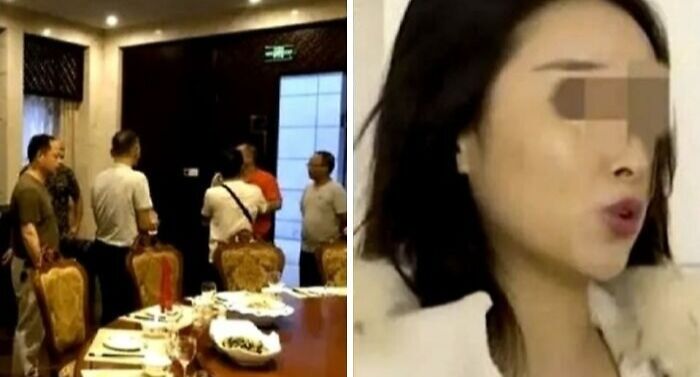 Group of people standing near a dining table and a woman speaking, illustrating strange facts and stories about our world.