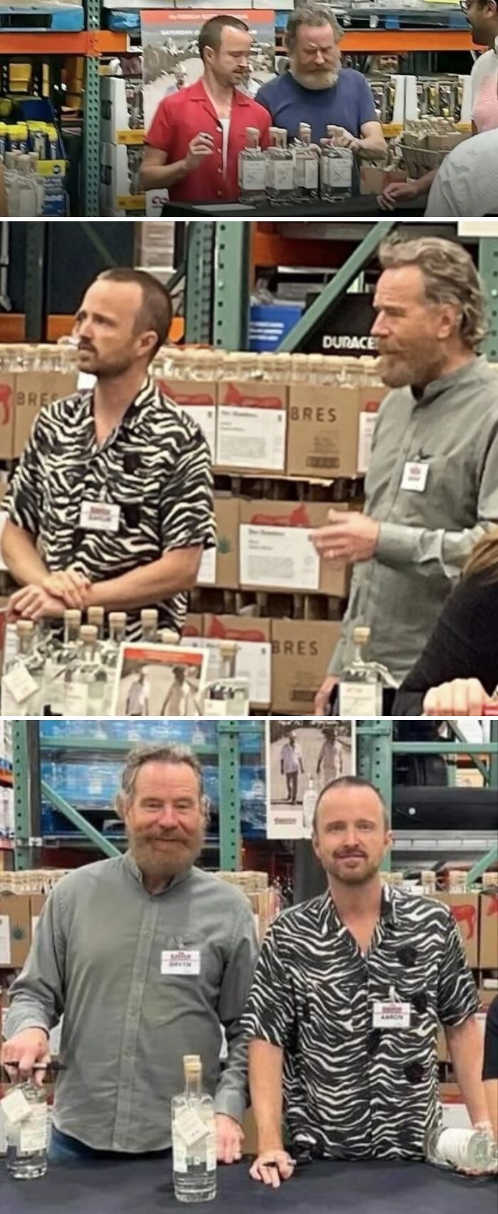 Two men showcasing bottles in a warehouse setting, highlighting spill now facts and unique world perspectives.
