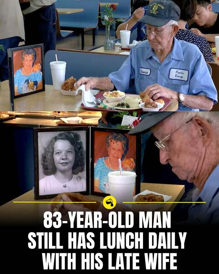 83-year-old man having lunch daily with his late wife, showing love and remembrance in a heartfelt moment.