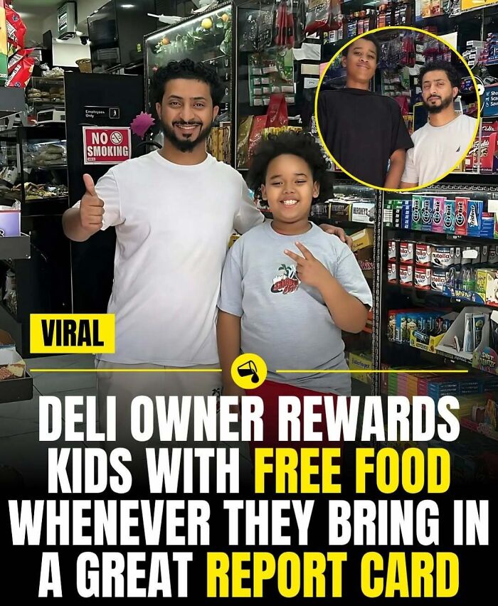 Deli owner rewards kids with free food for bringing in great report cards, highlighting positive community stories and inspiring facts.