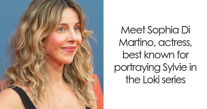 Sophia Di Martino with wavy blonde hair, smiling at an event, highlighting her bio and career in acting.