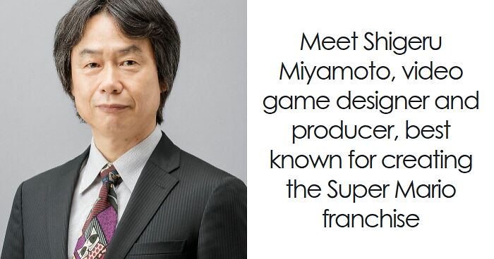Shigeru Miyamoto in a suit, recognized video game designer and producer behind the Super Mario franchise.