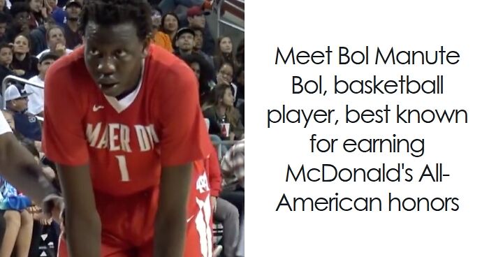 Bol Bol in red basketball jersey during a game, showcasing his skills and highlights from his basketball career.