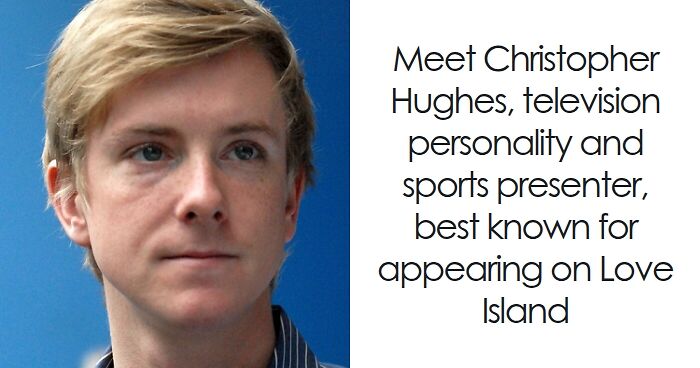 Chris Hughes portrait with short blond hair and blue background, representing bio and career highlights of the personality.