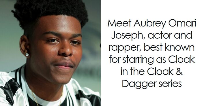 Aubrey Joseph, actor and rapper, known for his role as Cloak in the Cloak & Dagger series, smiling in a casual setting
