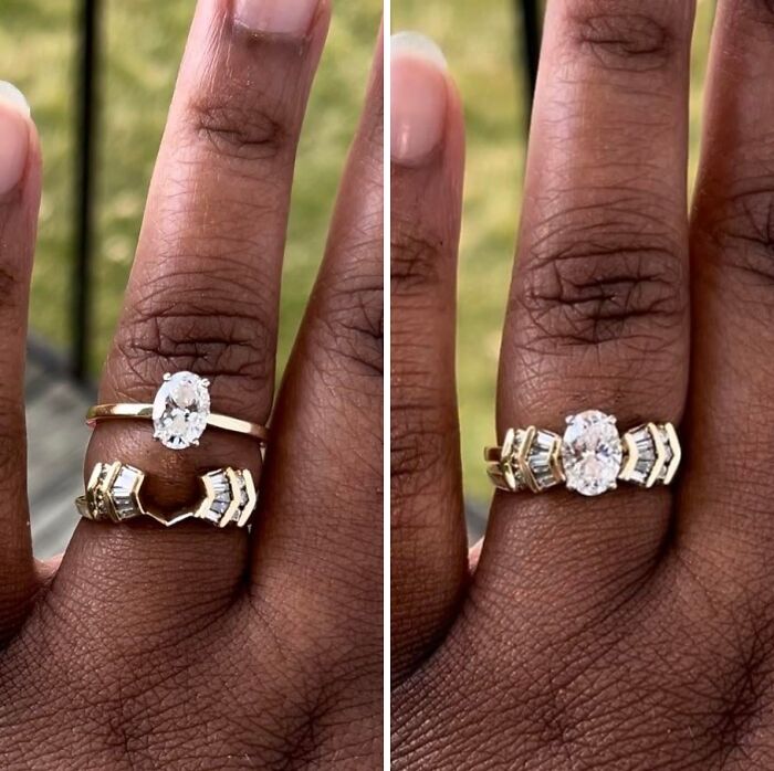 Two images showing perfect ring alignment on a finger, illustrating times things aligned so perfectly.