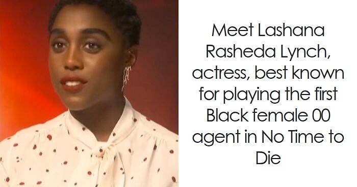 Lashana L***h in an interview, wearing a white blouse, discussing her role as the first Black female 00 agent.