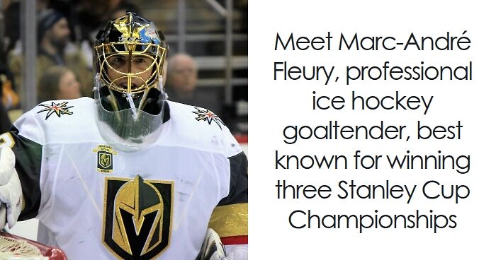Marc-Andru00e9 Fleury in Vegas Golden Knights gear, professional ice hockey goaltender during a game.