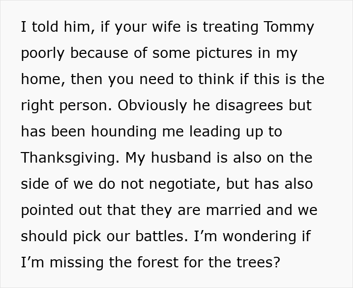 Jealous wife confronts hubby’s mom over pictures of his ex in her house demanding their removal.