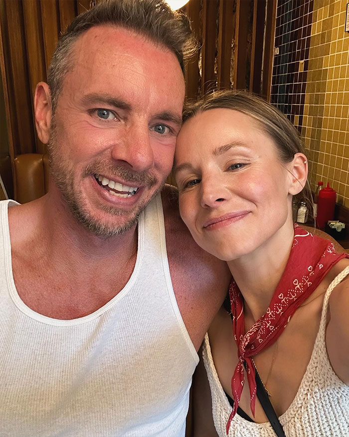 Kristen Bell smiling with a man in a casual setting, sparking outrage after joining Fox Faith Project.
