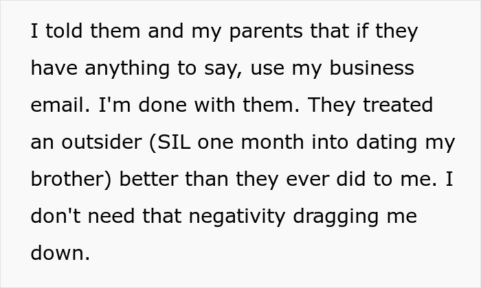 Text excerpt discussing family conflict and negativity, highlighting the sister-in-law and strained relationships.