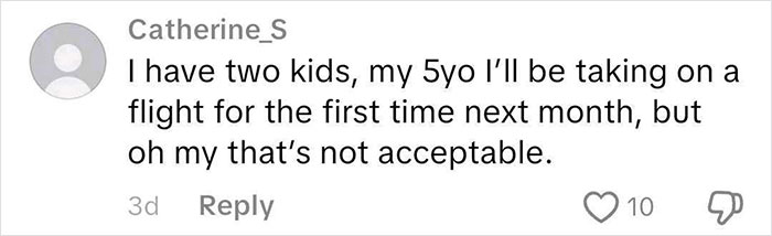 Comment from user Catherine_S about her child flying for the first time, related to frequent traveler flight experience. Comment from user Catherine_S about her child flying for the first time, related to frequent traveler flight experience.