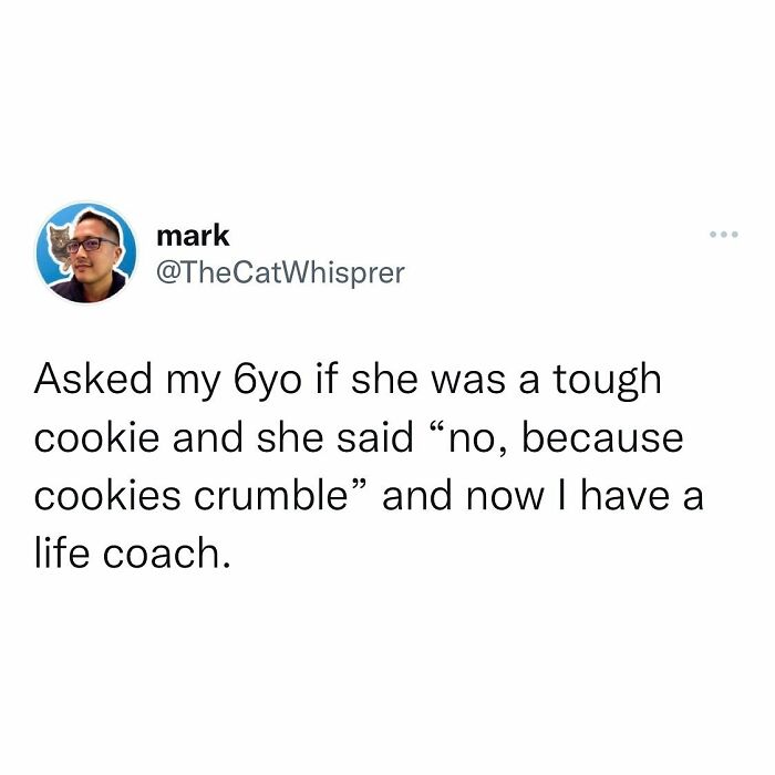 Tweet from a parent sharing a funny and relatable parenting moment about their child's wise response.