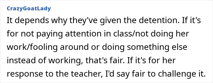Comment on autistic teen punished by teacher for not reading sarcasm, discussing fairness of detention in online forum.