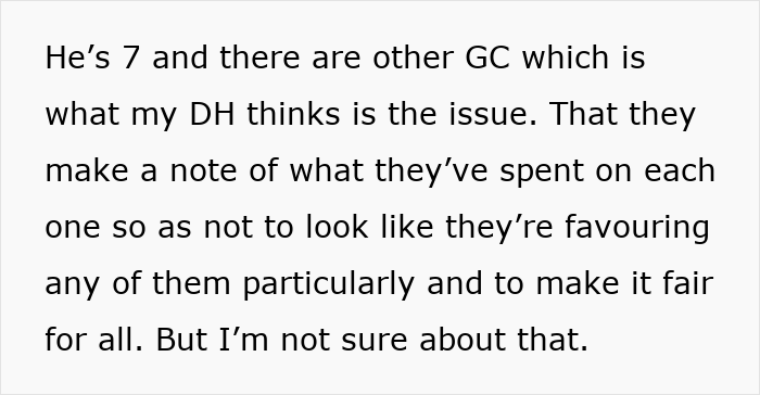 Text discussing grandparents combining birthday and Christmas gifts, raising concerns about fairness and feeling scammed. Text discussing grandparents combining birthday and Christmas gifts, raising concerns about fairness and feeling scammed.