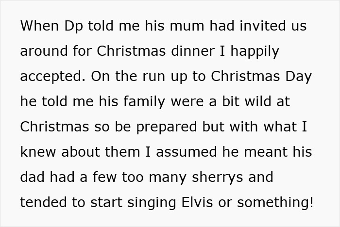 Text excerpt about a guy warning his girlfriend that his family is wild at Christmas with potential alcohol-fueled fights. Text excerpt about a guy warning his girlfriend that his family is wild at Christmas with potential alcohol-fueled fights.