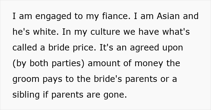 Text about sister wedding money culture explaining bride price paid by groom to bride's family.