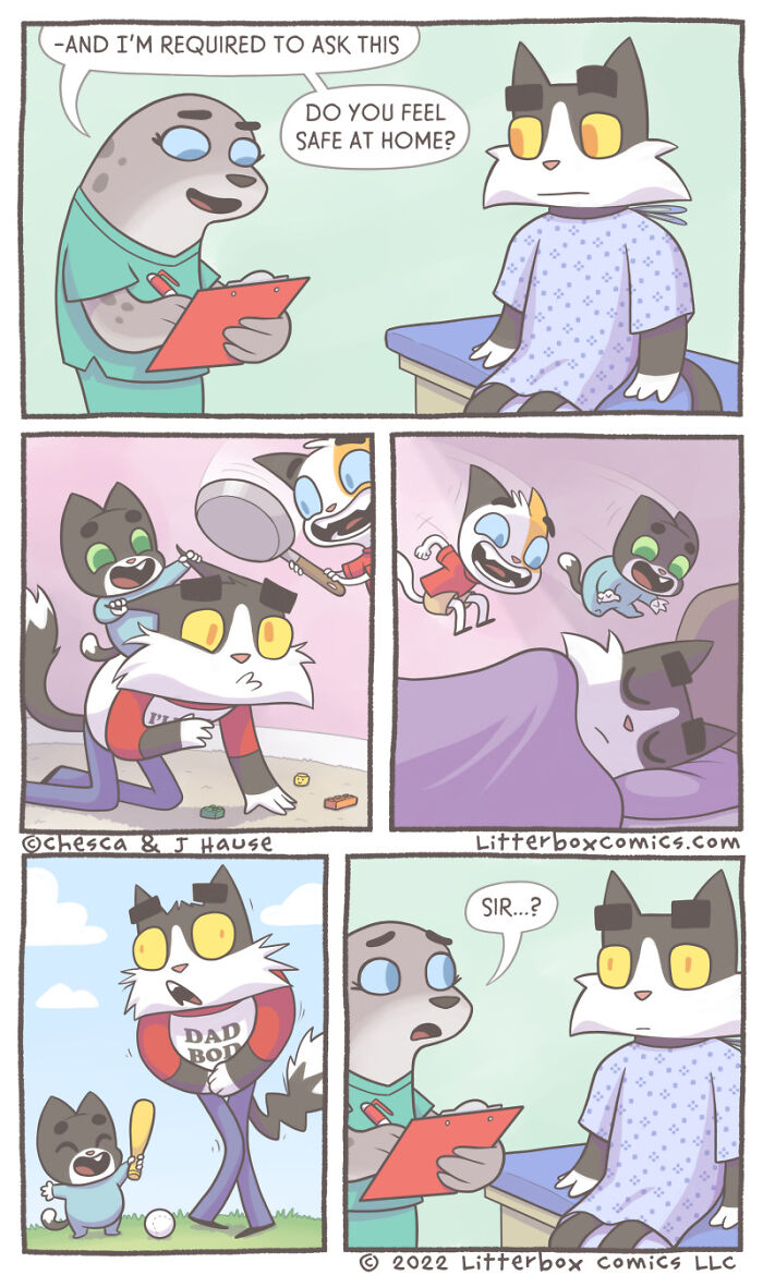 Comic panels featuring funny animal characters in humorous situations showcasing the funniest animal comics shared by community.