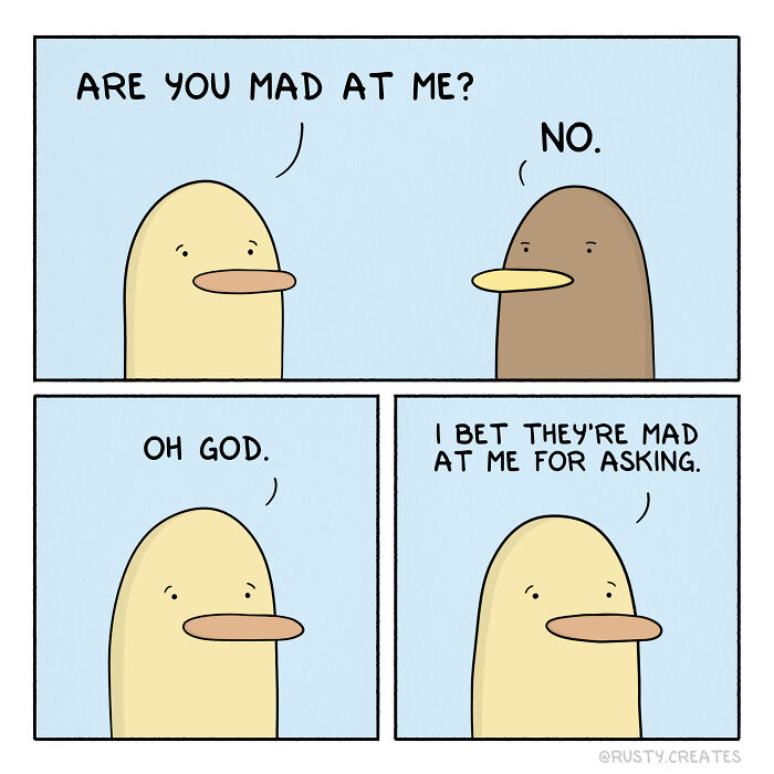 Simple animal comics featuring two birds humorously discussing feelings in a funny animal comic style.