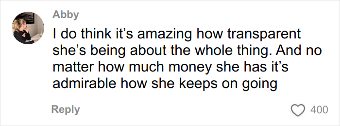 Screenshot of a fan comment praising Kim Kardashian's transparency and perseverance despite failing the bar exam. Screenshot of a fan comment praising Kim Kardashian's transparency and perseverance despite failing the bar exam.