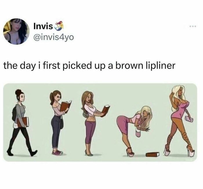 Illustration of a woman evolving in style and confidence, reflecting makeup and fashion in diva life memes.