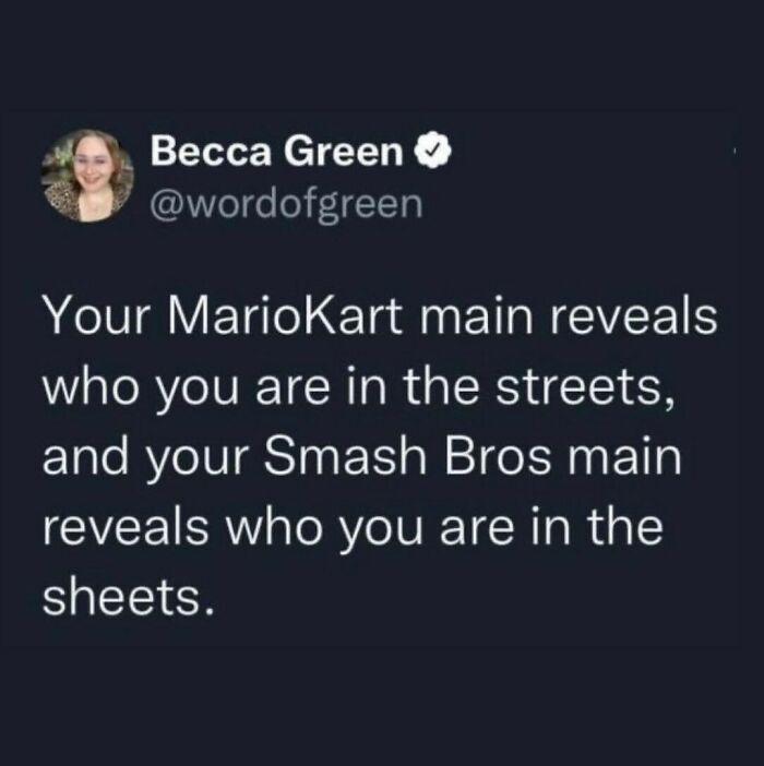 Funny gaming meme for dads showing MarioKart and Smash Bros mains revealing personality traits in gaming and relationships.