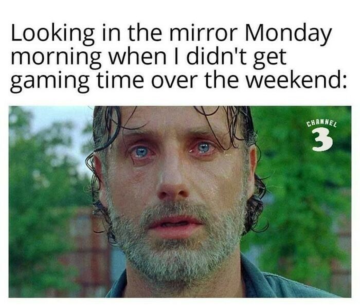 Man with red eyes and wet hair looking upset, illustrating frustration of dads missing gaming time over the weekend.