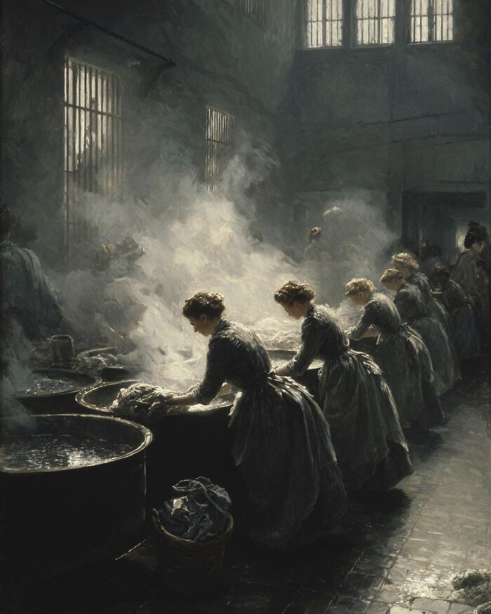 Women working in a steamy laundry room, highlighting overlooked women in history and their important achievements.