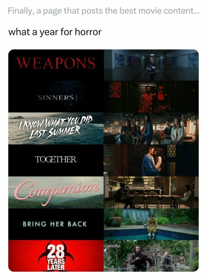 Collage of funny and interesting movie memes highlighting horror films referenced in popular posts.