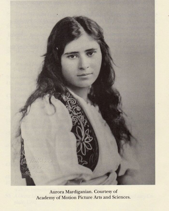 Black and white portrait of Aurora Mardiganian, one of the overlooked women in history with important achievements.