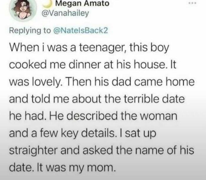 Screenshot of a funny meme about a girl discovering her boyfriend's terrible date was her mom, from Laughgorithm memes.