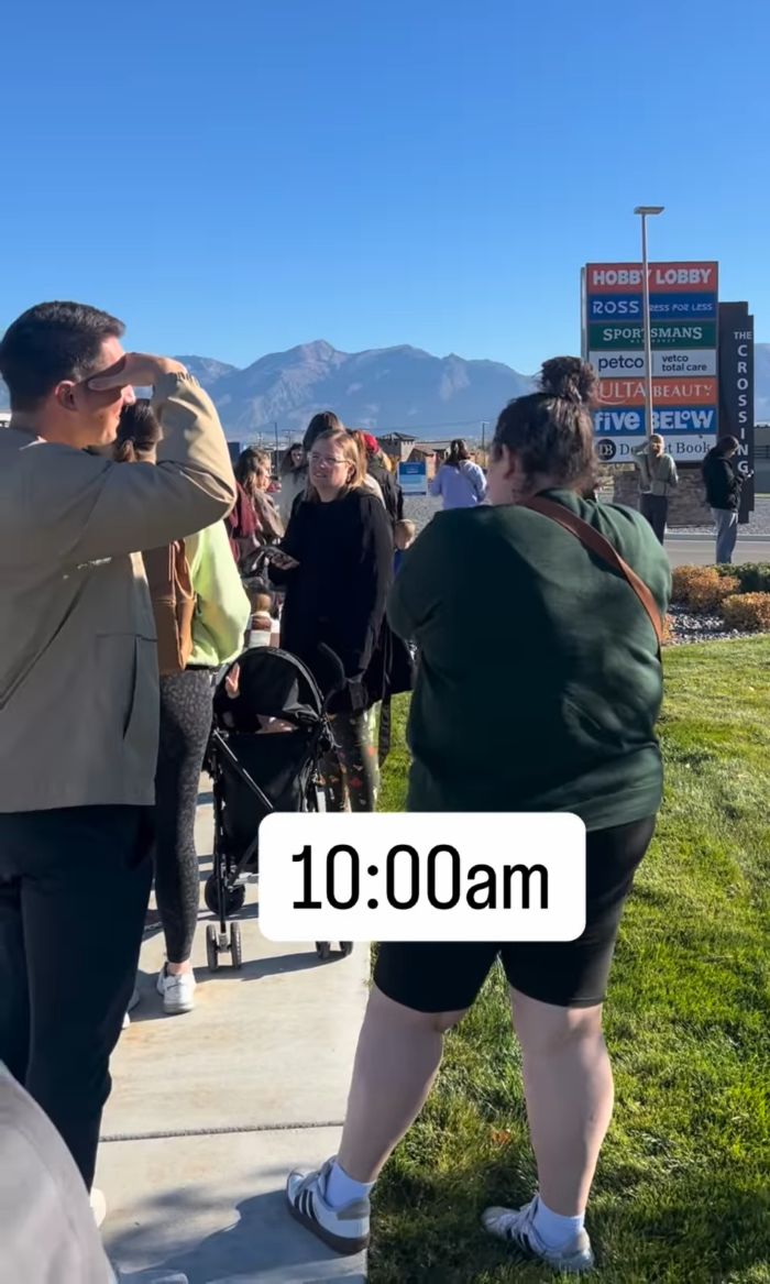Crowd of Mormon women lining up outside stores early morning for more revealing version of sacred underwear. Crowd of Mormon women lining up outside stores early morning for more revealing version of sacred underwear.