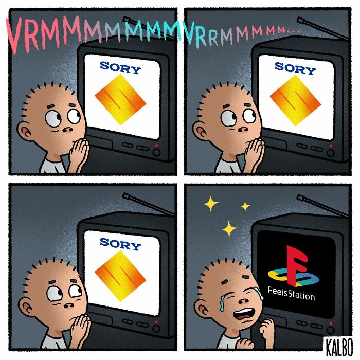 Comic by Tarantadong Kalbo showing a nostalgic child watching TV with humor and emotional play on classic gaming consoles.