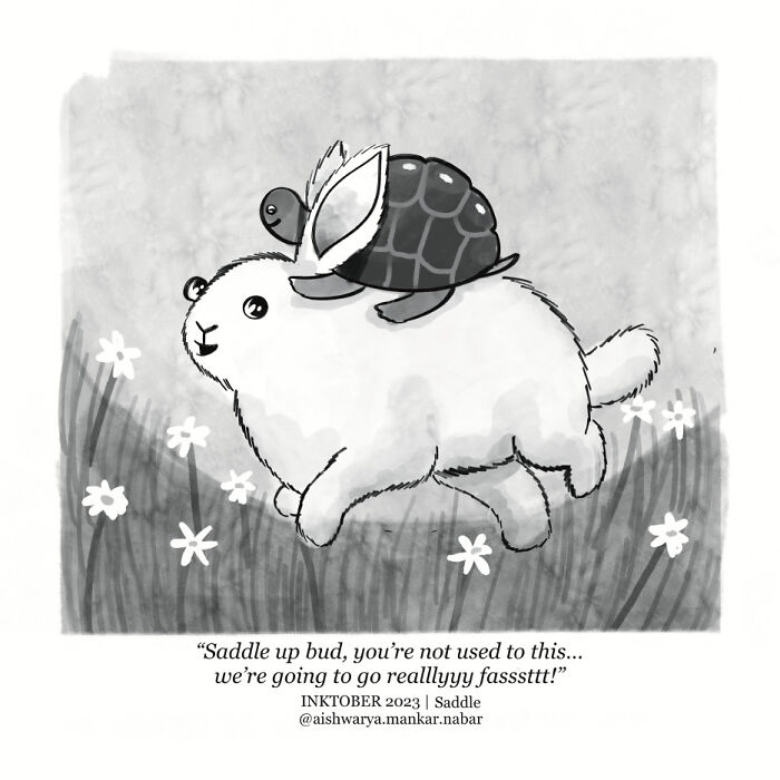Cute animal comic featuring a rabbit carrying a turtle, highlighting funny animal comics shared by the community.