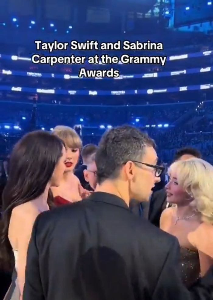 Taylor Swift and Sabrina Carpenter at the Grammy Awards in a video sparking debate about Taylor Swift manners. Taylor Swift and Sabrina Carpenter at the Grammy Awards in a video sparking debate about Taylor Swift manners.
