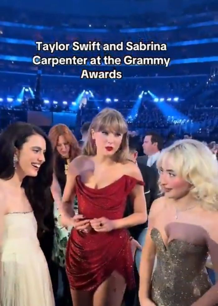 Taylor Swift interacting with Sabrina Carpenter at the Grammy Awards in a widely discussed video about her manners. Taylor Swift interacting with Sabrina Carpenter at the Grammy Awards in a widely discussed video about her manners.