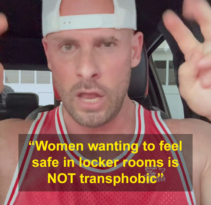 Joey Swoll speaking about Gold's Gym trans locker controversy wearing a red tank top and white cap in a car. Joey Swoll speaking about Gold's Gym trans locker controversy wearing a red tank top and white cap in a car.